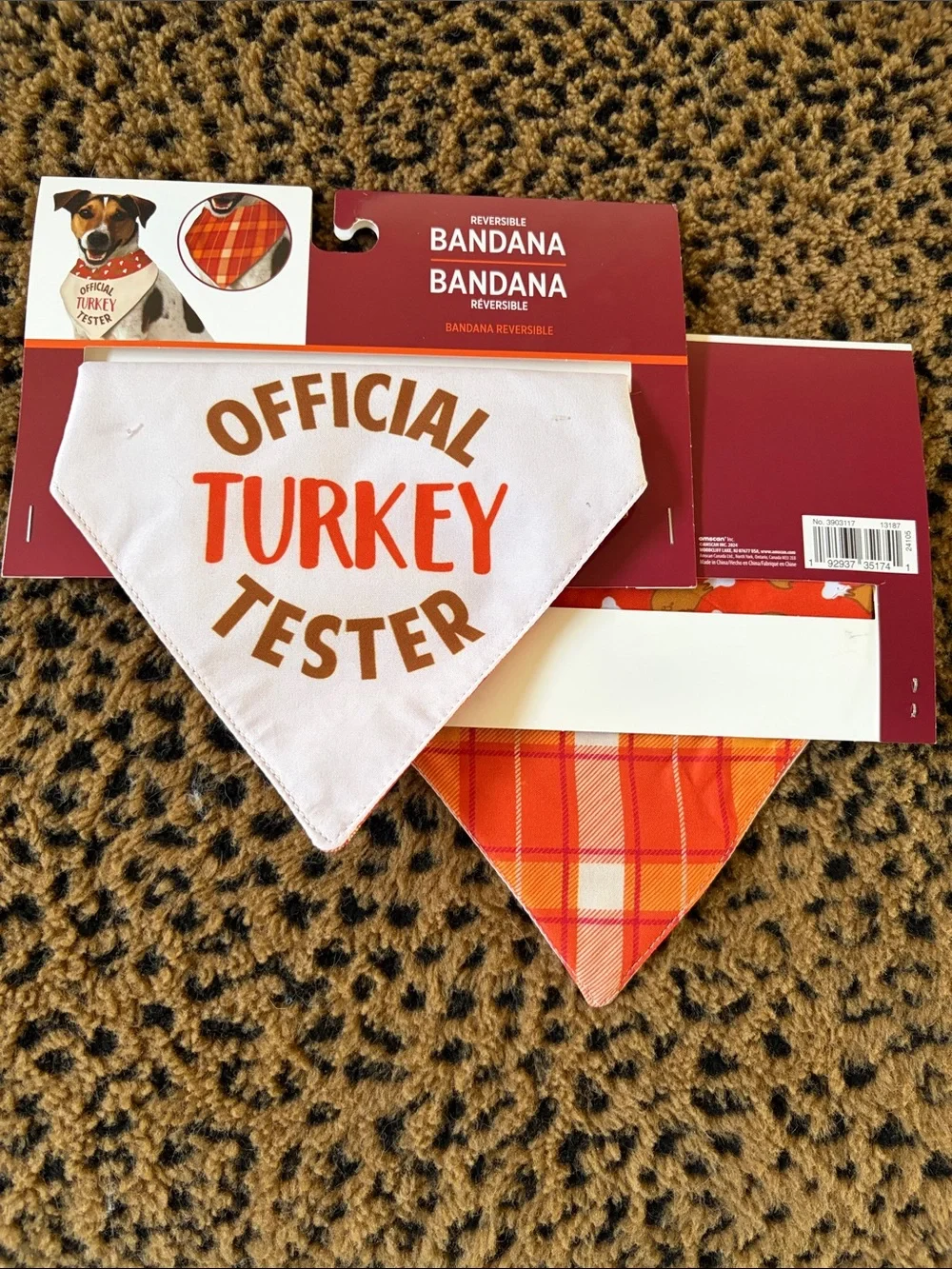 Set of 2 Reversible Dog Bandana | Official Turkey Tester + Plaid | Thanksgiving
